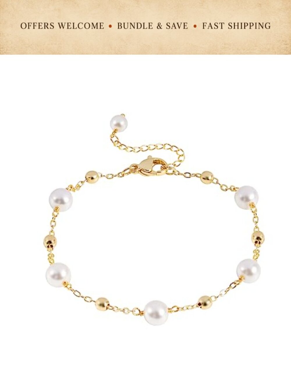 14k Gold Plated Pearl Tennis Bracelet